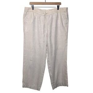 Talbots 100% Linen Drawstring Pants Women's 16P Beige Cropped Relaxed Fit Casual